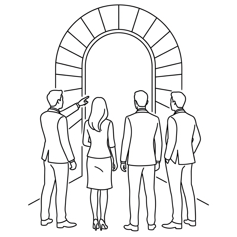 Business professionals looking toward opportunity